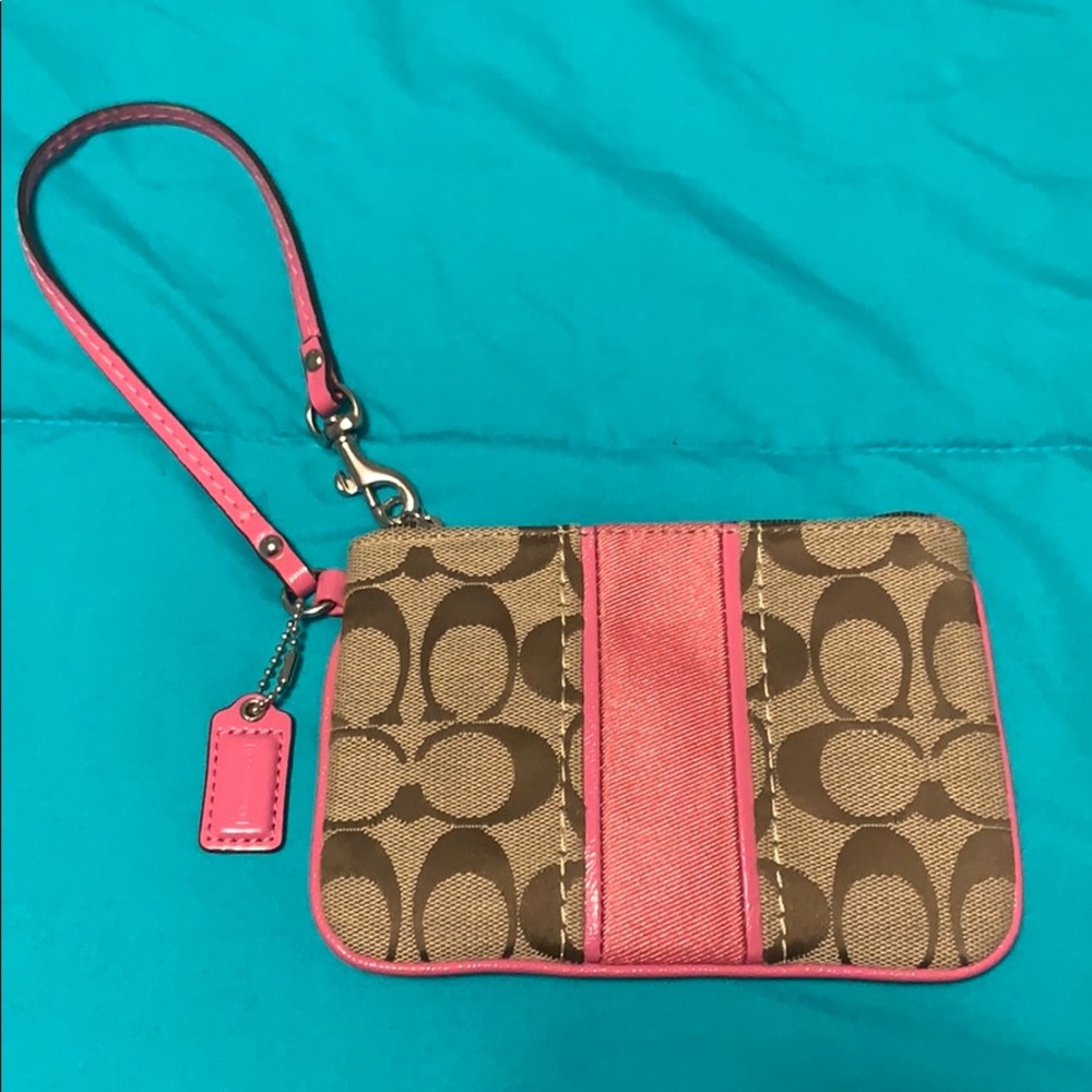 Pink and Brown EUC Coach Wristlet